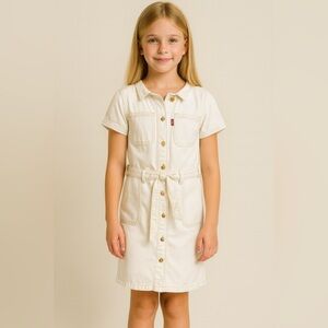 Levi’s Girl’s White Denim Shirt Dress – Size Medium Utility Button-Up